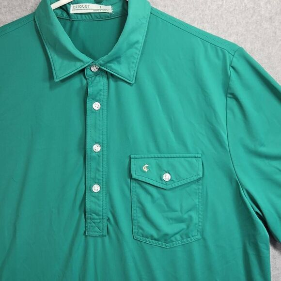 Criquet Polo Shirt Mens L Short Sleeve Golf Performance Stretch Pocket Green - Picture 1 of 9